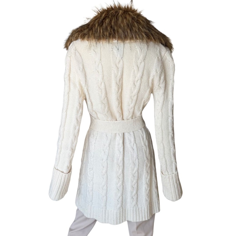 INC International Concepts Removable Faux Fur Shawl Collar Cable Cardigan Size M - Picture 2 of 6
